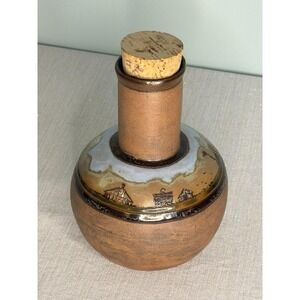 Vintage 1978 Handmade Decanter Pottery Signed Hond Farm Scene